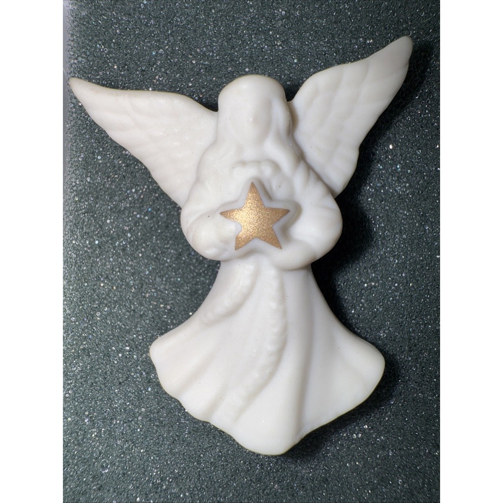 Vintage‎ Lenox Porcelain Bisque Angel Holding a Gold Star Brooch Pin